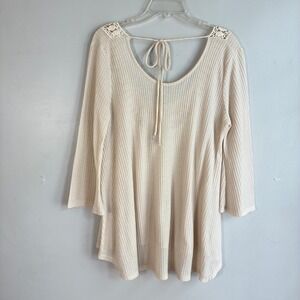 Earthbound Trading Co Waffle Knit  Crochet Tunic Womens XL Cream Boho